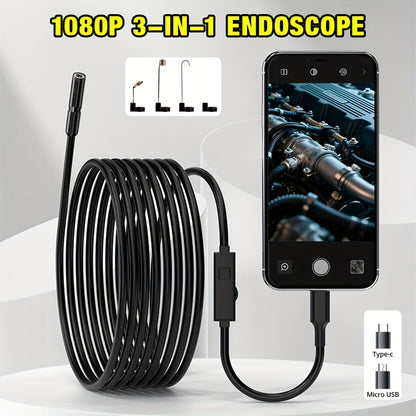HD Endoscope Camera for iPhone Android - 1920P IP67 Waterproof Borescope with 8 LEDs, 16.5ft Semi-Rigid Cable
