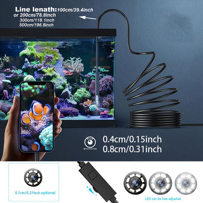 HD Endoscope Camera for iPhone Android - 1920P IP67 Waterproof Borescope with 8 LEDs, 16.5ft Semi-Rigid Cable