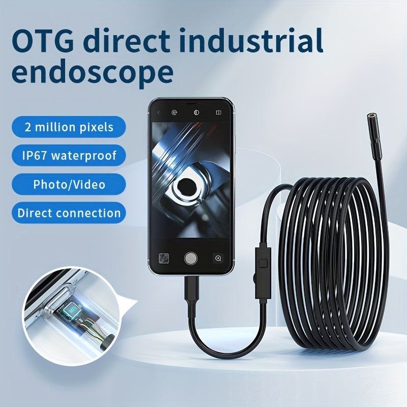 HD Endoscope Camera for iPhone Android - 1920P IP67 Waterproof Borescope with 8 LEDs, 16.5ft Semi-Rigid Cable