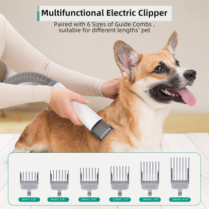 All-in-1 Pet Grooming Vacuum - 17-Piece Kit for Mess-Free Hair & Nail Care at Home, Low Noise for Dogs/Cats