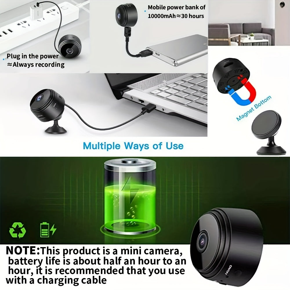 Rechargeable Mini Security Camera - 2.4GHz WiFi for Indoor & Outdoor