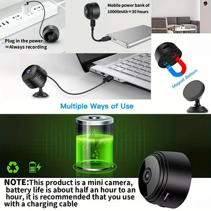 Rechargeable Mini Security Camera - 2.4GHz WiFi for Indoor & Outdoor