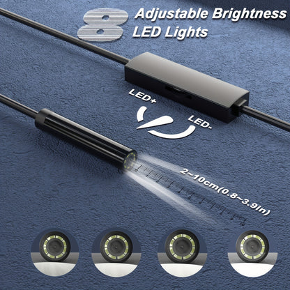 HD Endoscope Camera for iPhone Android - 1920P IP67 Waterproof Borescope with 8 LEDs, 16.5ft Semi-Rigid Cable