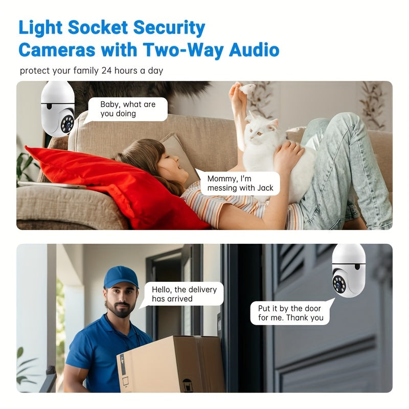 2K 3MP Bulb Security Camera - All-in-One AI 360° PTZ with E27 Base, 2.4G Wi-Fi & 2-Way Audio