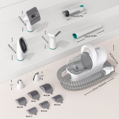 All-in-1 Pet Grooming Vacuum - 17-Piece Kit for Mess-Free Hair & Nail Care at Home, Low Noise for Dogs/Cats