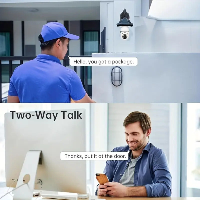 2K 3MP Bulb Security Camera - All-in-One AI 360° PTZ with E27 Base, 2.4G Wi-Fi & 2-Way Audio