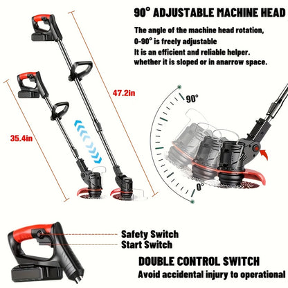 3-in-1 Cordless Lawn Mower - Lightweight Portable Electric Tool for Small Gardens, Trimming & Edging