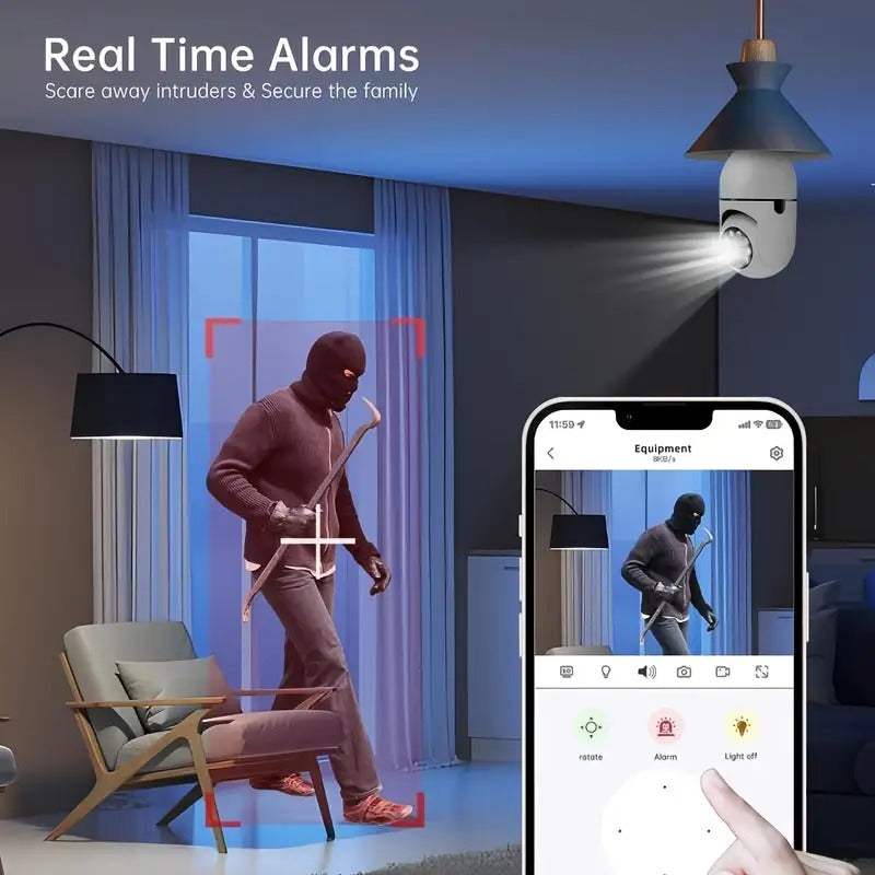 2K 3MP Bulb Security Camera - All-in-One AI 360° PTZ with E27 Base, 2.4G Wi-Fi & 2-Way Audio