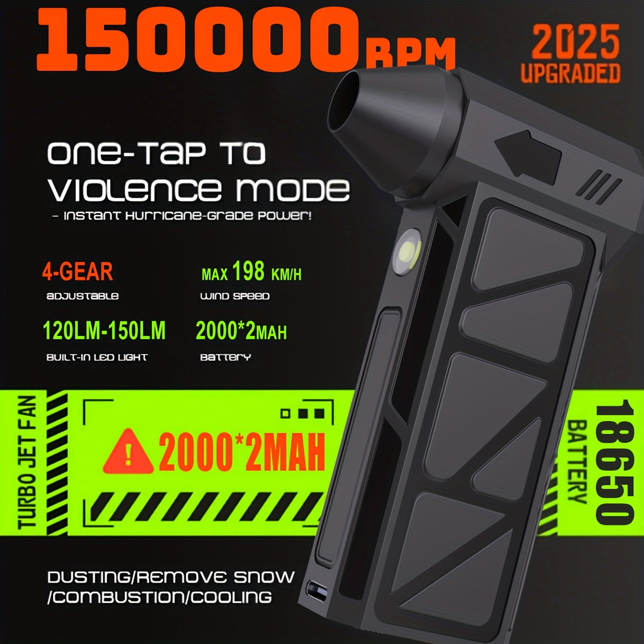 2-in-1 Cordless Turbo Blower - 30W High-Speed Fan for Car Dust Cleaning & Portable Camping Air Circulation