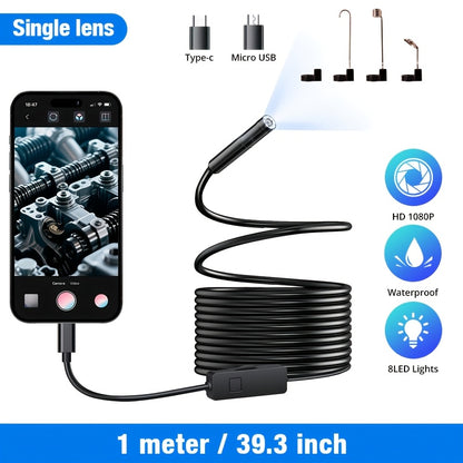 HD Endoscope Camera for iPhone Android - 1920P IP67 Waterproof Borescope with 8 LEDs, 16.5ft Semi-Rigid Cable